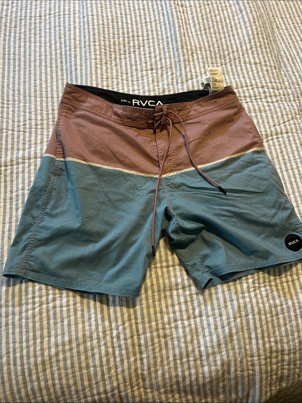 RVCA Two-Tone Rust Brown and Teal Board Shorts